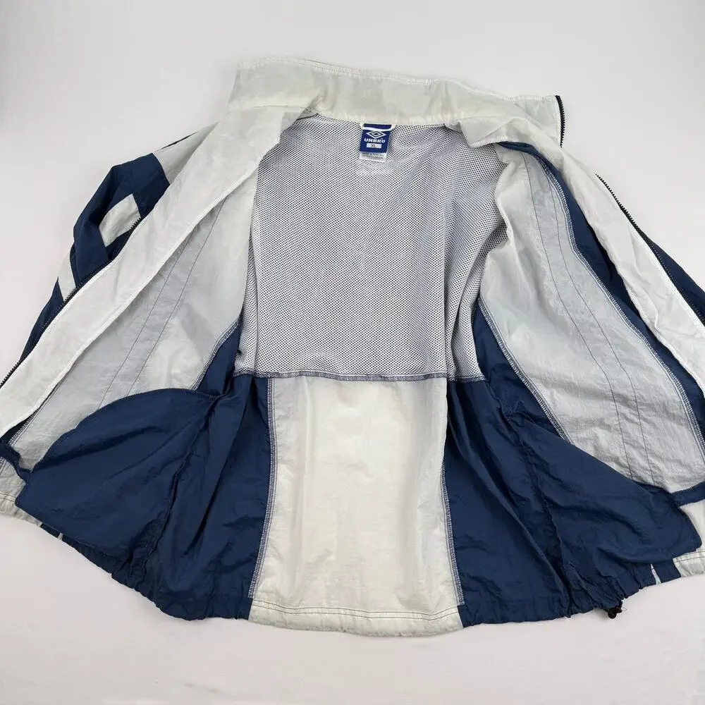 Vintage Umbro Soccer Futbol Windbreaker Jacket XL Blue White Nylon Sporty